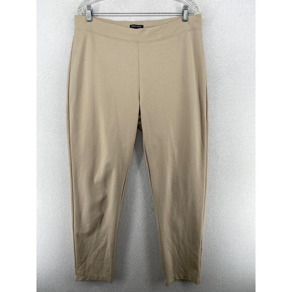 EILEEN FISHER Pants L Stretch Tencel Ponte Tapered Elastic Waist Pull On Beige - Picture 1 of 12
